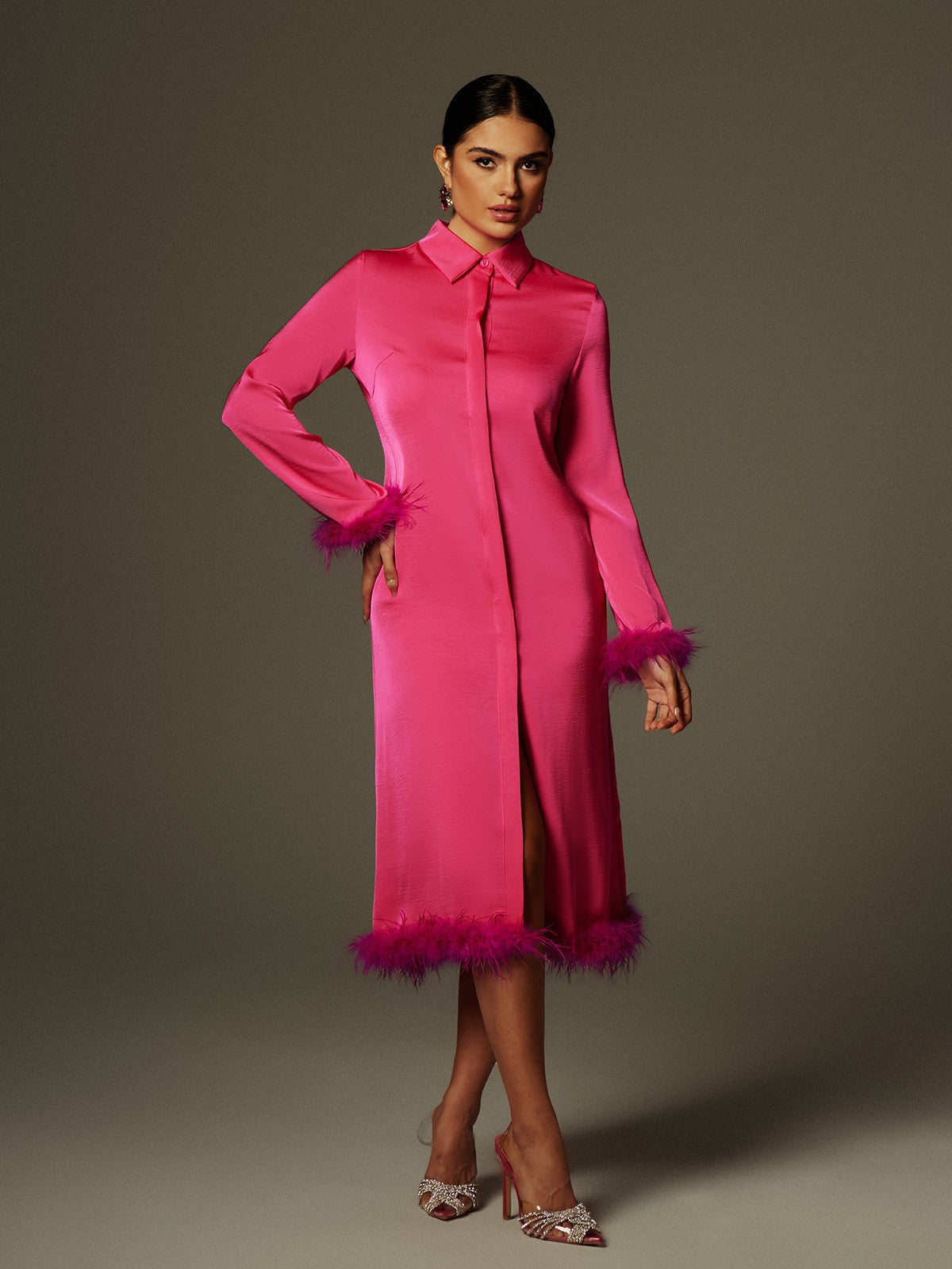 Labella Long Sleeve Feather Blazer Dress