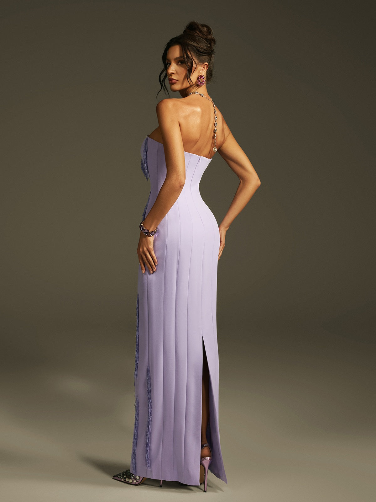 Lanica Strapless Beaded Fringe Maxi Dress