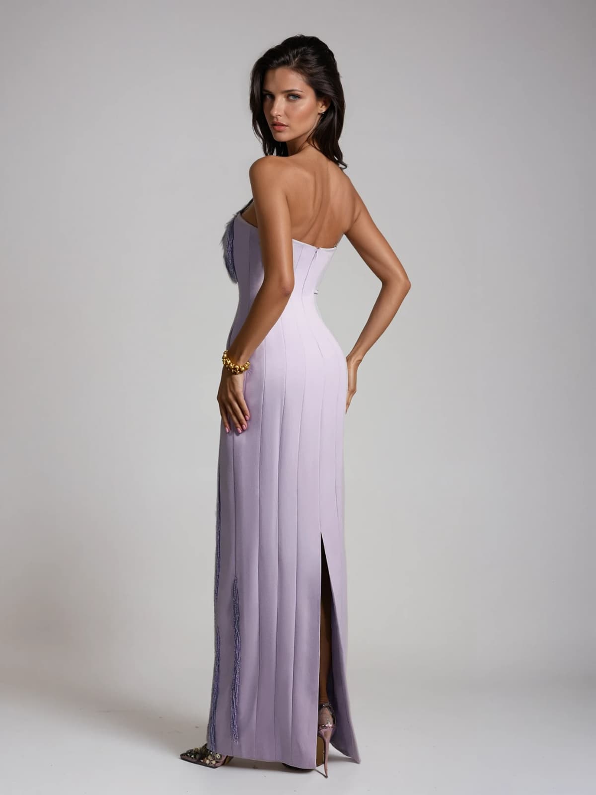 Lanica Strapless Beaded Fringe Maxi Dress