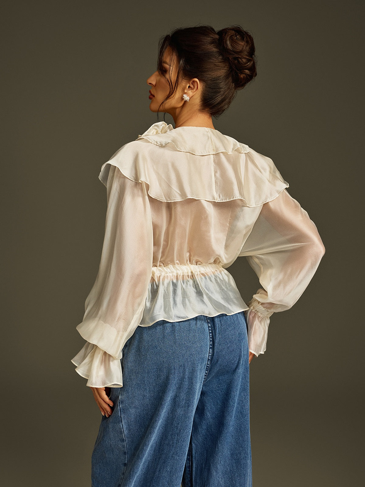 Larya Flare Sleeve Flower Ruffle Top