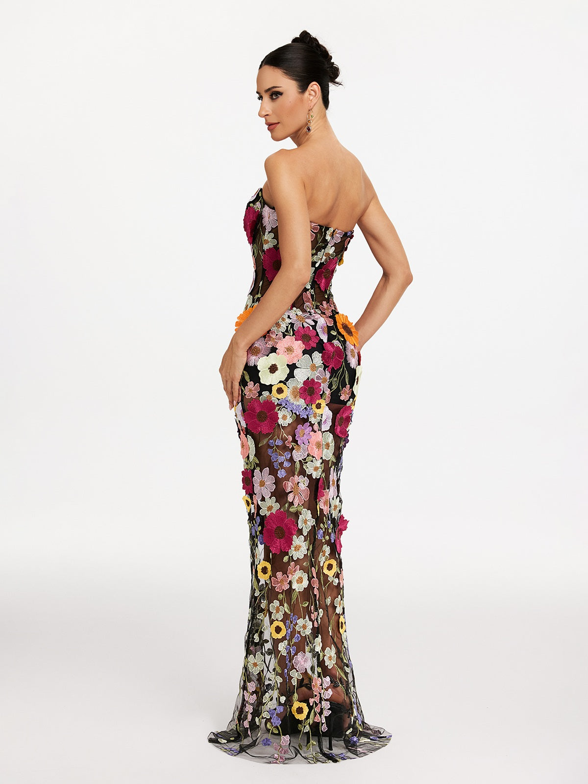 Latasha Strapless Flower Embroidered Maxi Dress
