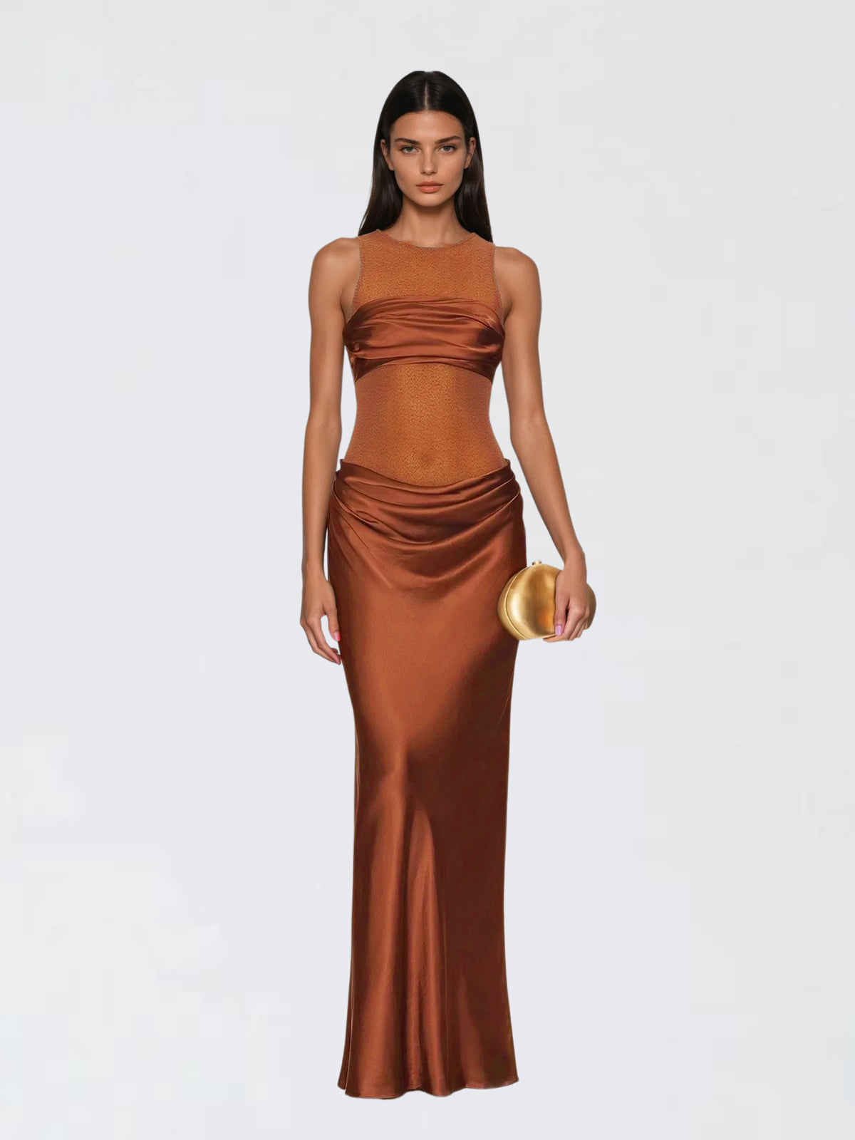 Laudine Sleeveless Ruched Satin Dress