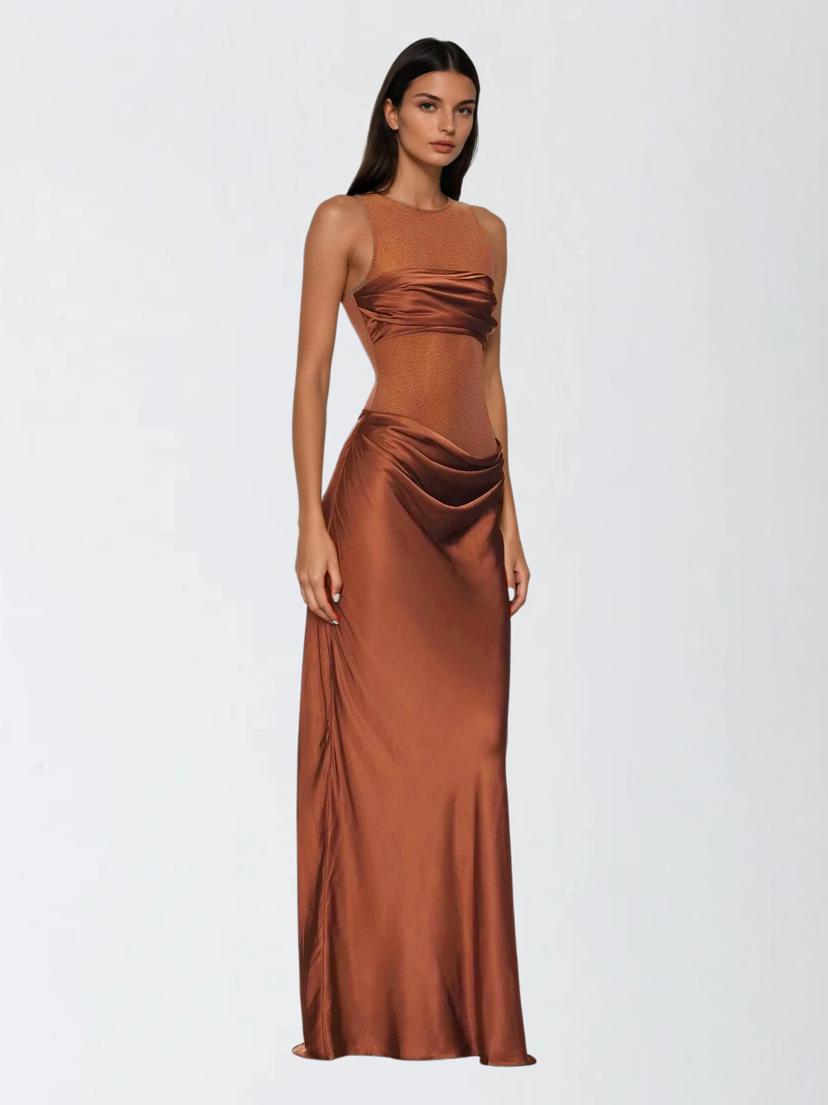 Laudine Sleeveless Ruched Satin Dress