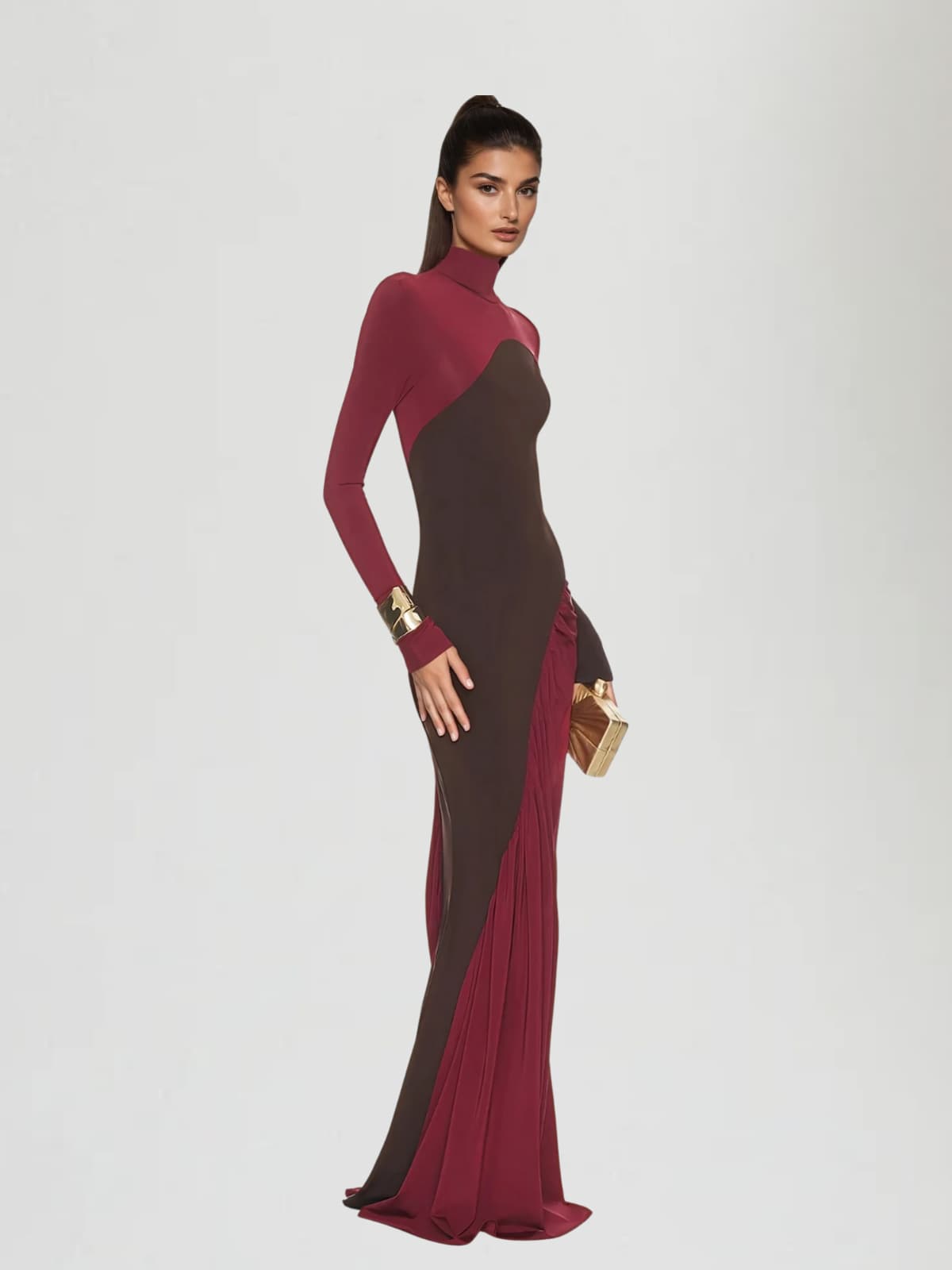 Laurice High Neck Maxi Dress In Wine