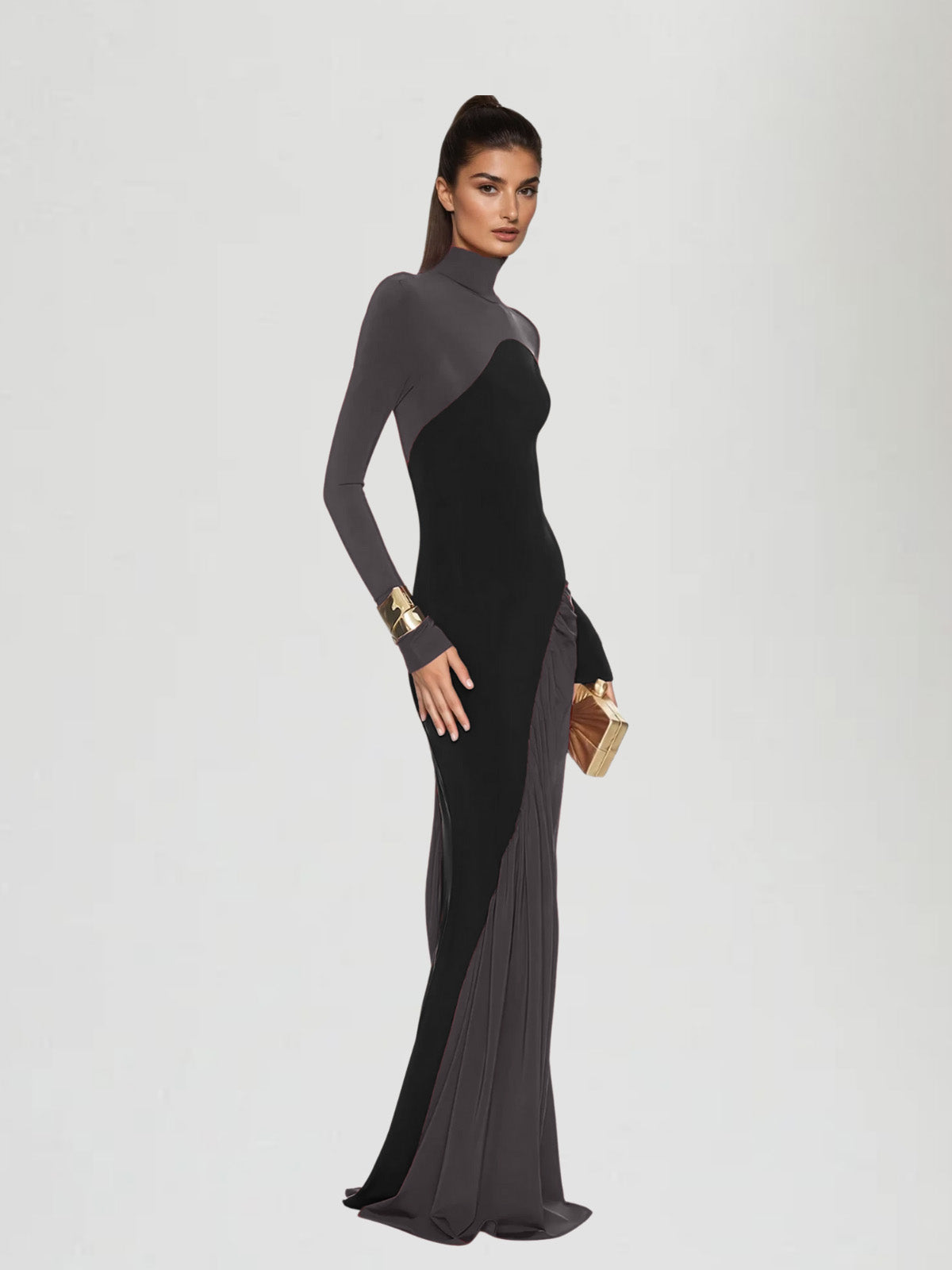 Laurice High Neck Maxi Dress In Coffee