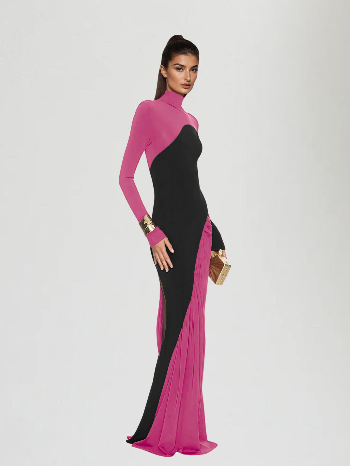 Laurice High Neck Maxi Dress In Hot Pink