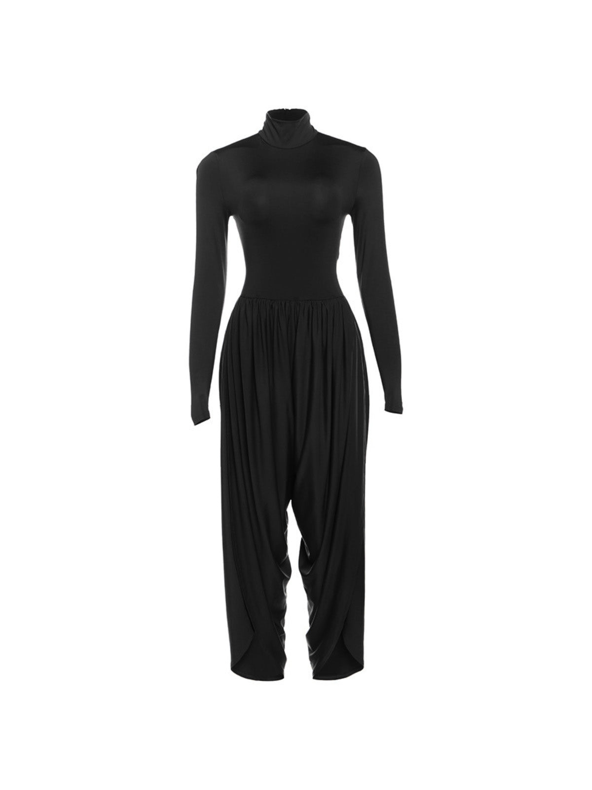 Laurien Long Sleeve Ruched Jumpsuit In Black
