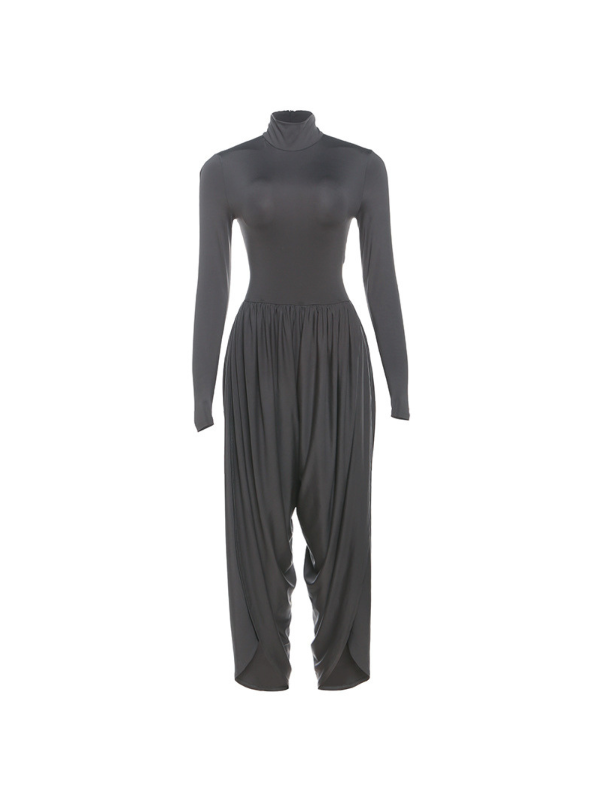 Laurien Long Sleeve Ruched Jumpsuit In Grey