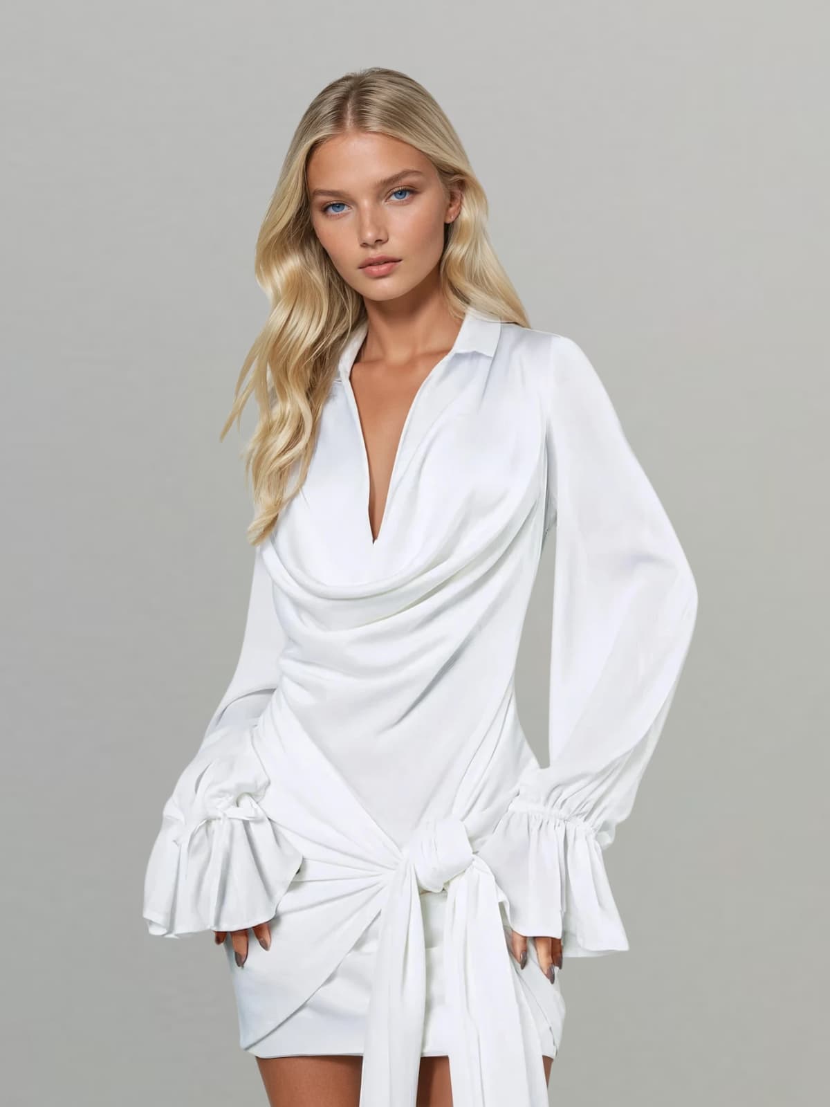 Lauwdina Flare Sleeve Lace Up Mini Dress