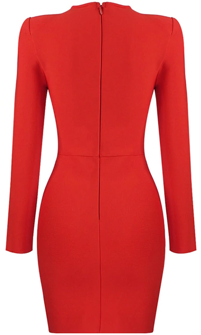 Elite V Neck Mesh Mini Dress Set-Red