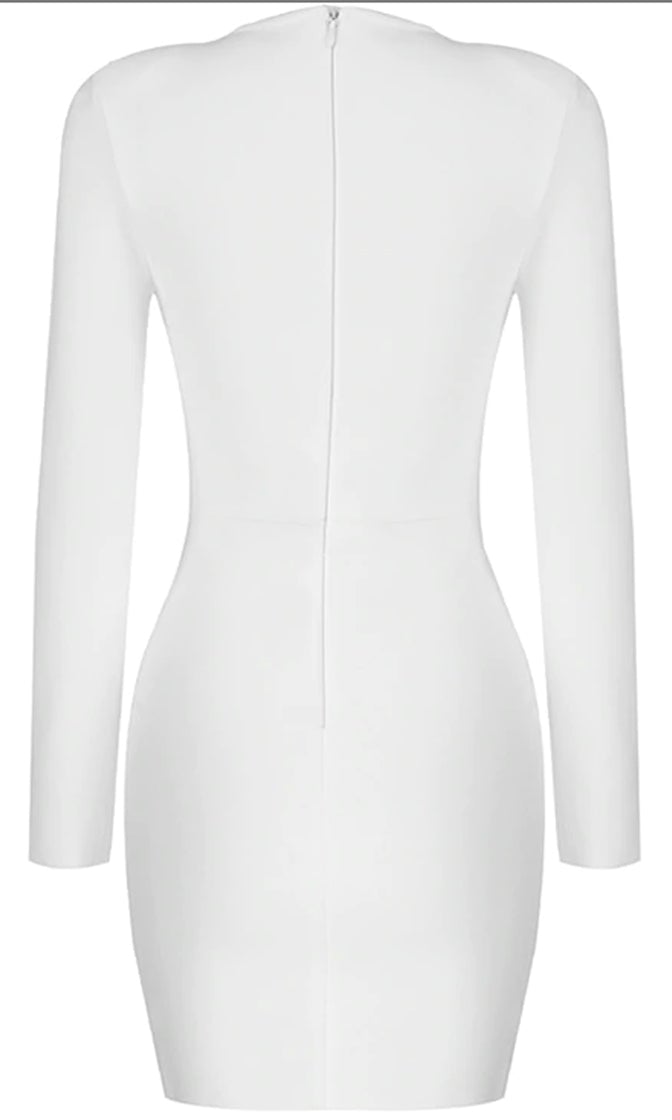 Elite V Neck Mesh Mini Dress Set-White