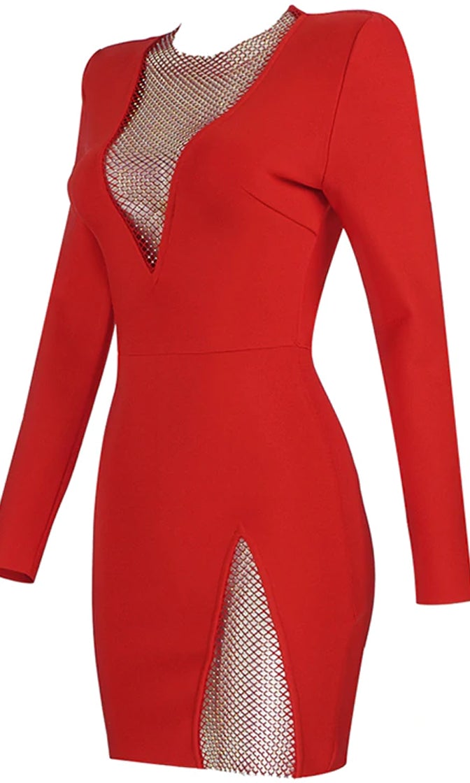 Elite V Neck Mesh Mini Dress Set-White