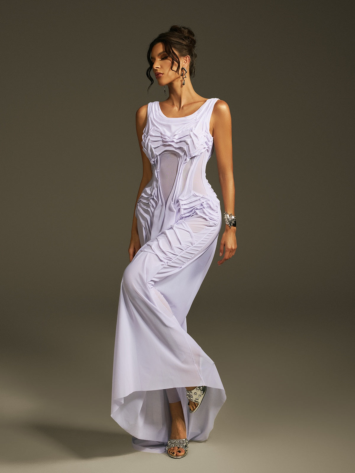 Leafar Sleeveless Ruched Maxi Dress