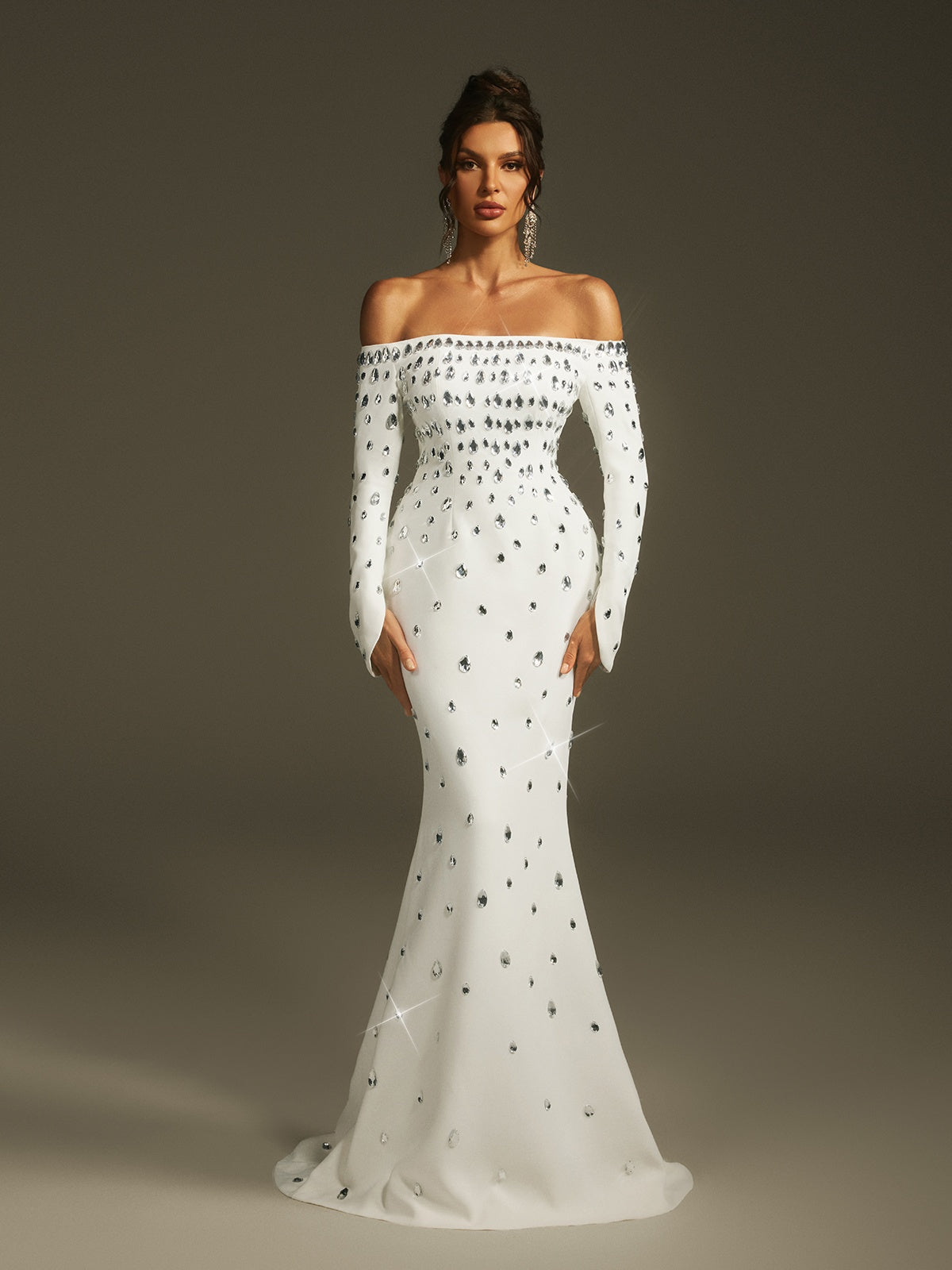 Leehi Off Shoulder Crystal Maxi Dress