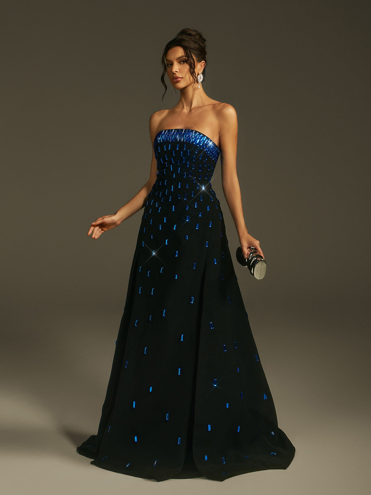 Leimomi Strapless Crystal Maxi Dress