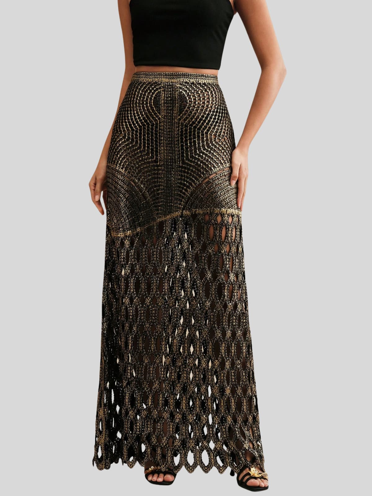 Leldrin Cutout Skirt In Black & Gold