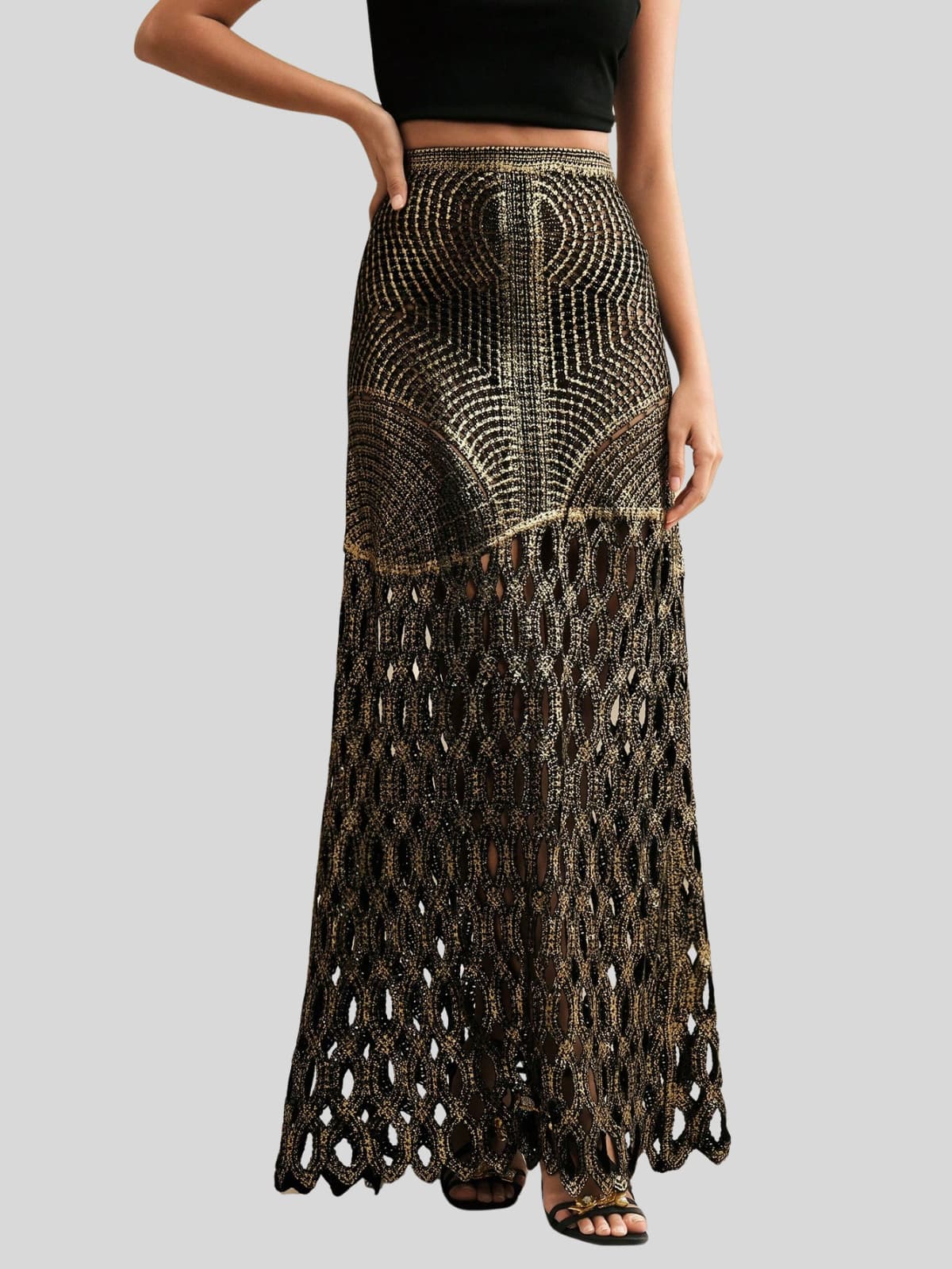 Leldrin Cutout Skirt In Black & Gold