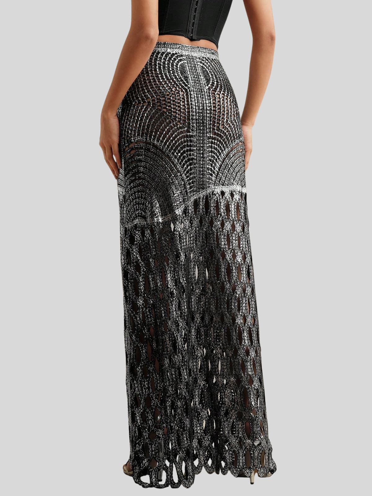 Leldrin Cutout Skirt In Black & Silver