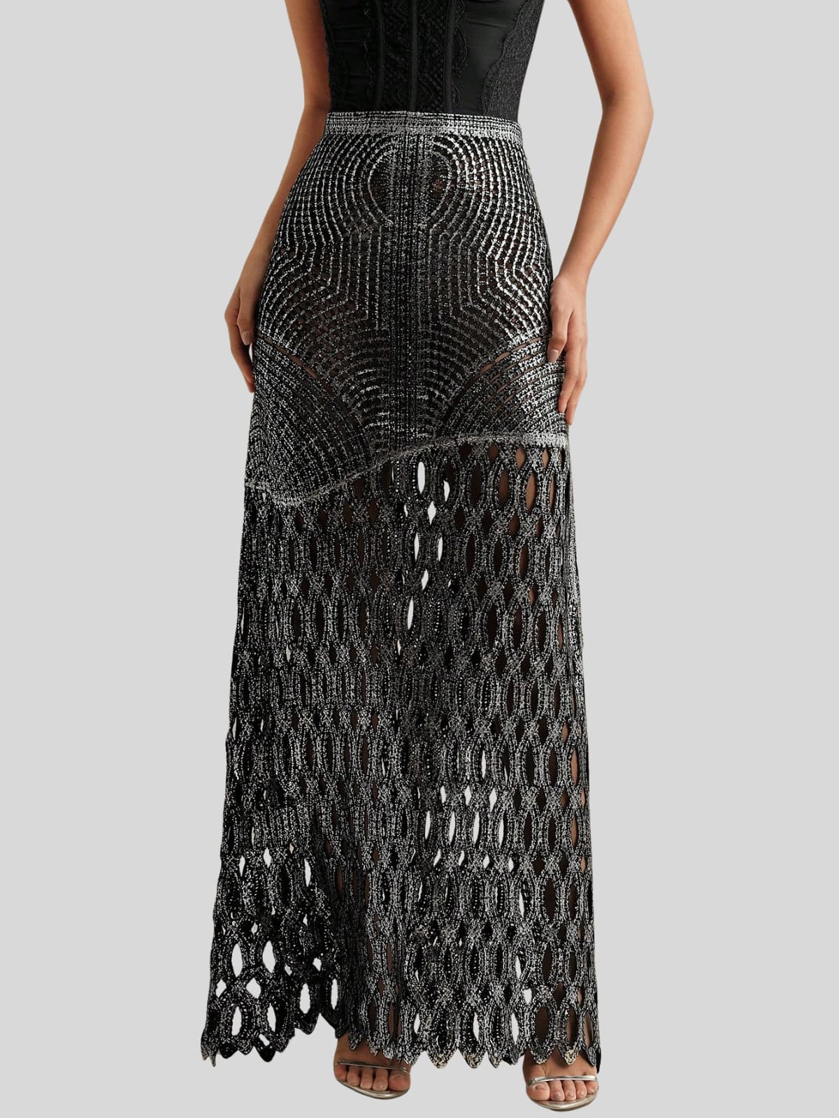 Leldrin Cutout Skirt In Black & Silver