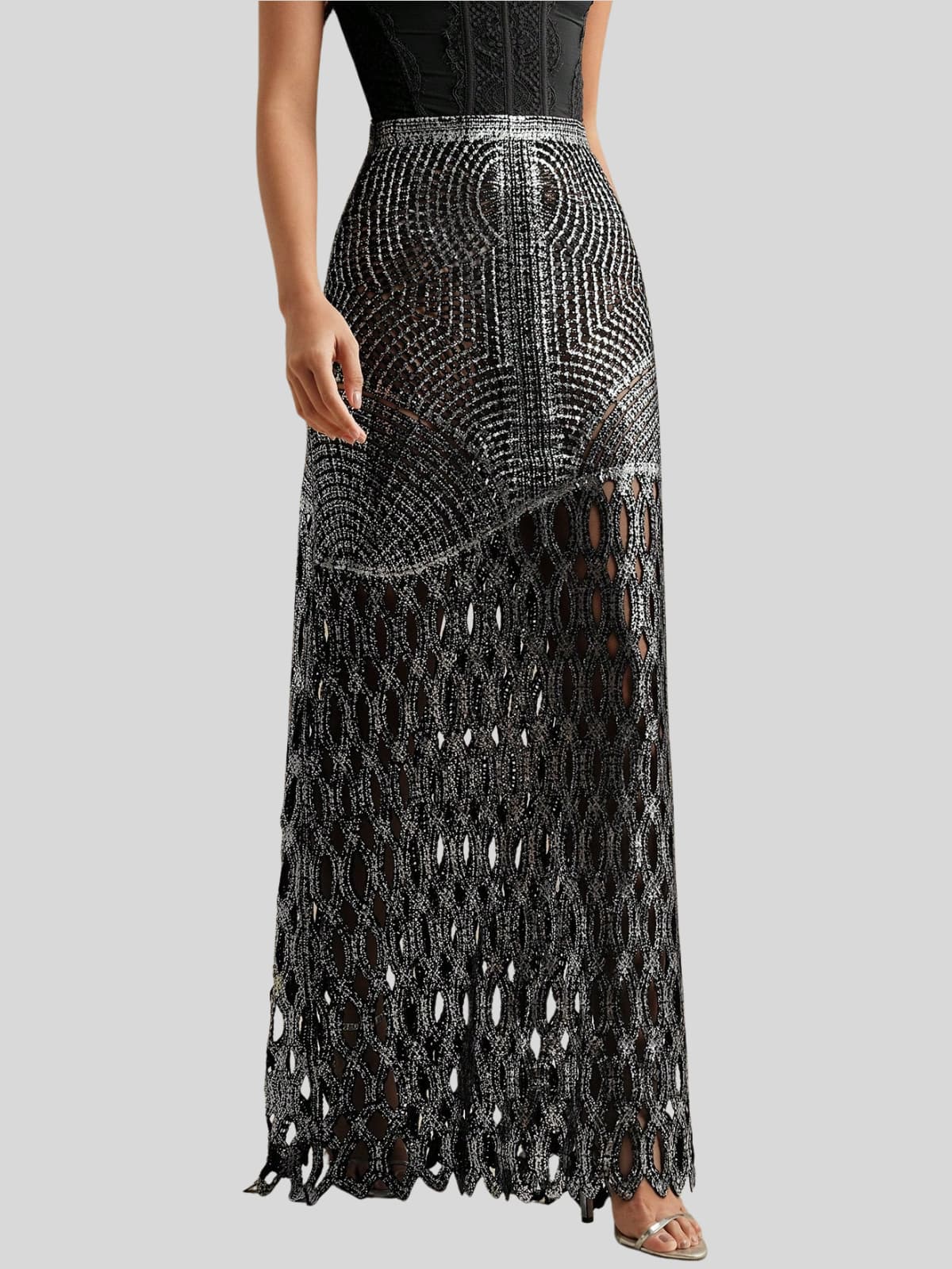Leldrin Cutout Skirt In Black & Silver