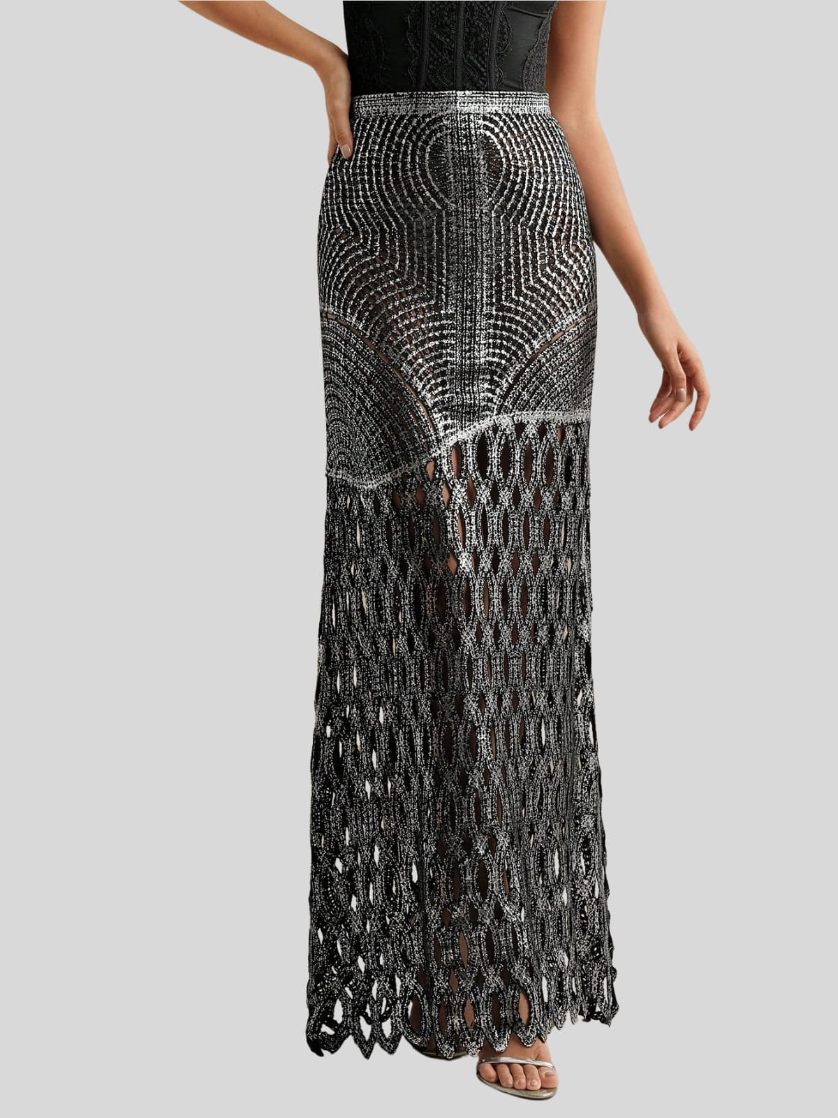 Leldrin Cutout Skirt In Black & Silver