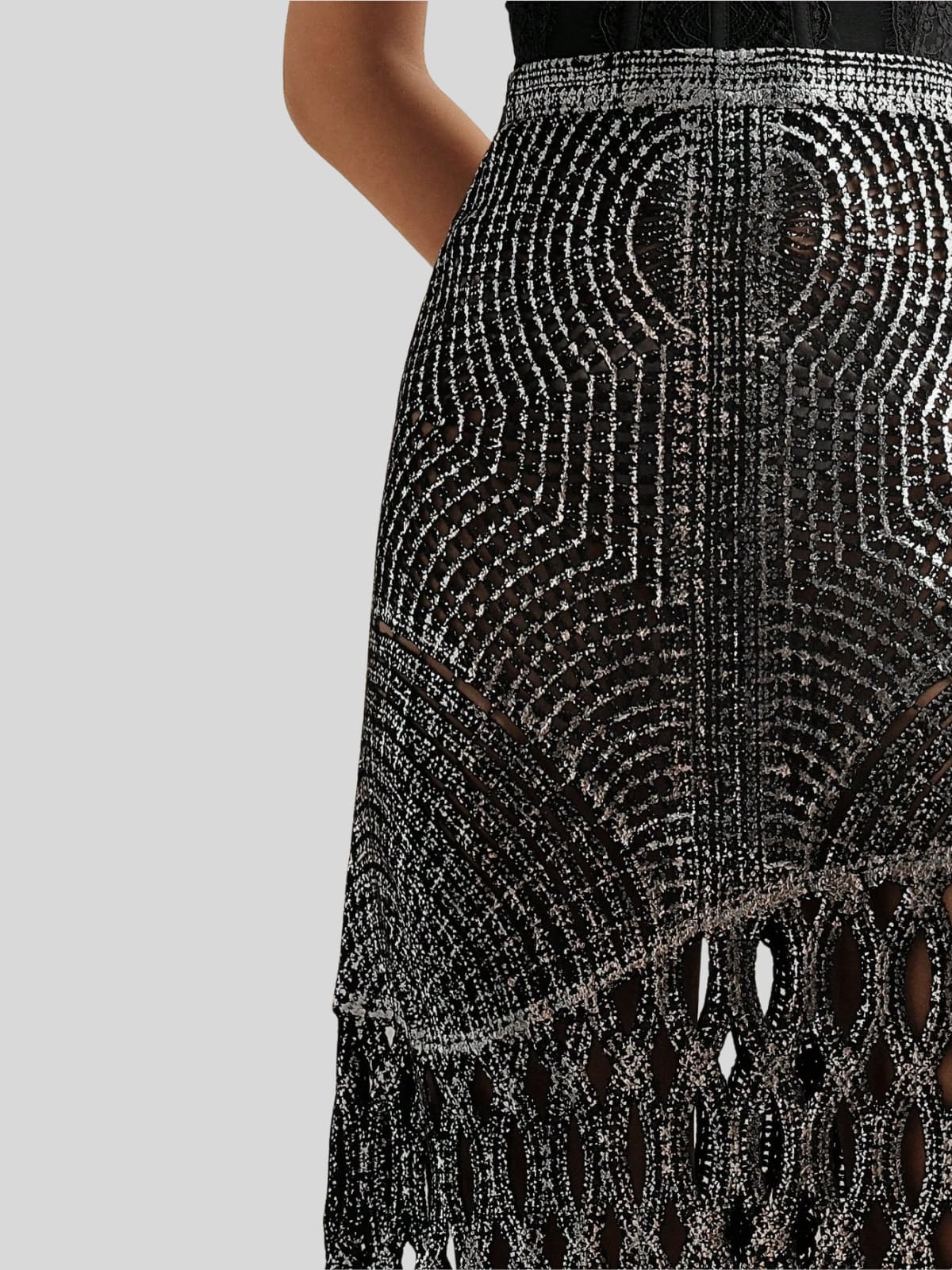 Leldrin Cutout Skirt In Black & Silver