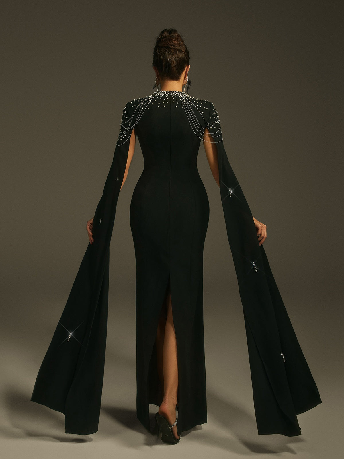 Leola Cape Sleeve Rhinestone Maxi Dress