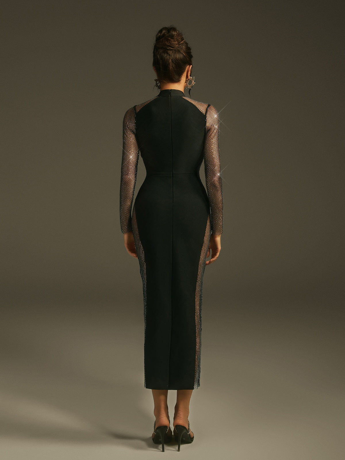 Leonid Long Sleeve Rhinestone Mesh Dress
