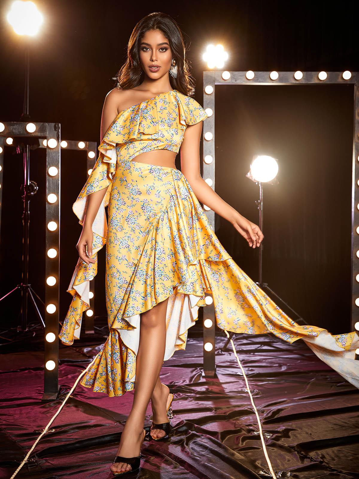 Levana One Shoulder Floral Maxi Dress