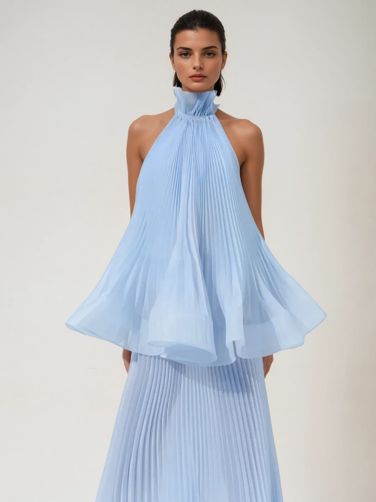Lindita Halterneck Pleated Tiered Maxi Dress