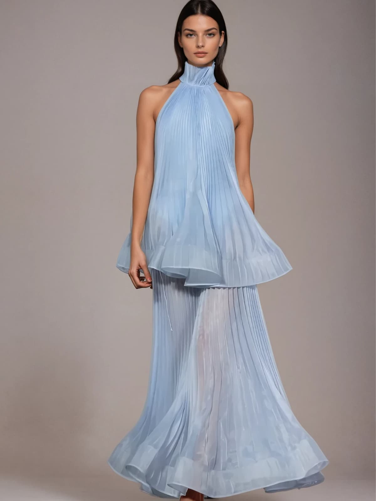 Lindita Halterneck Pleated Tiered Maxi Dress