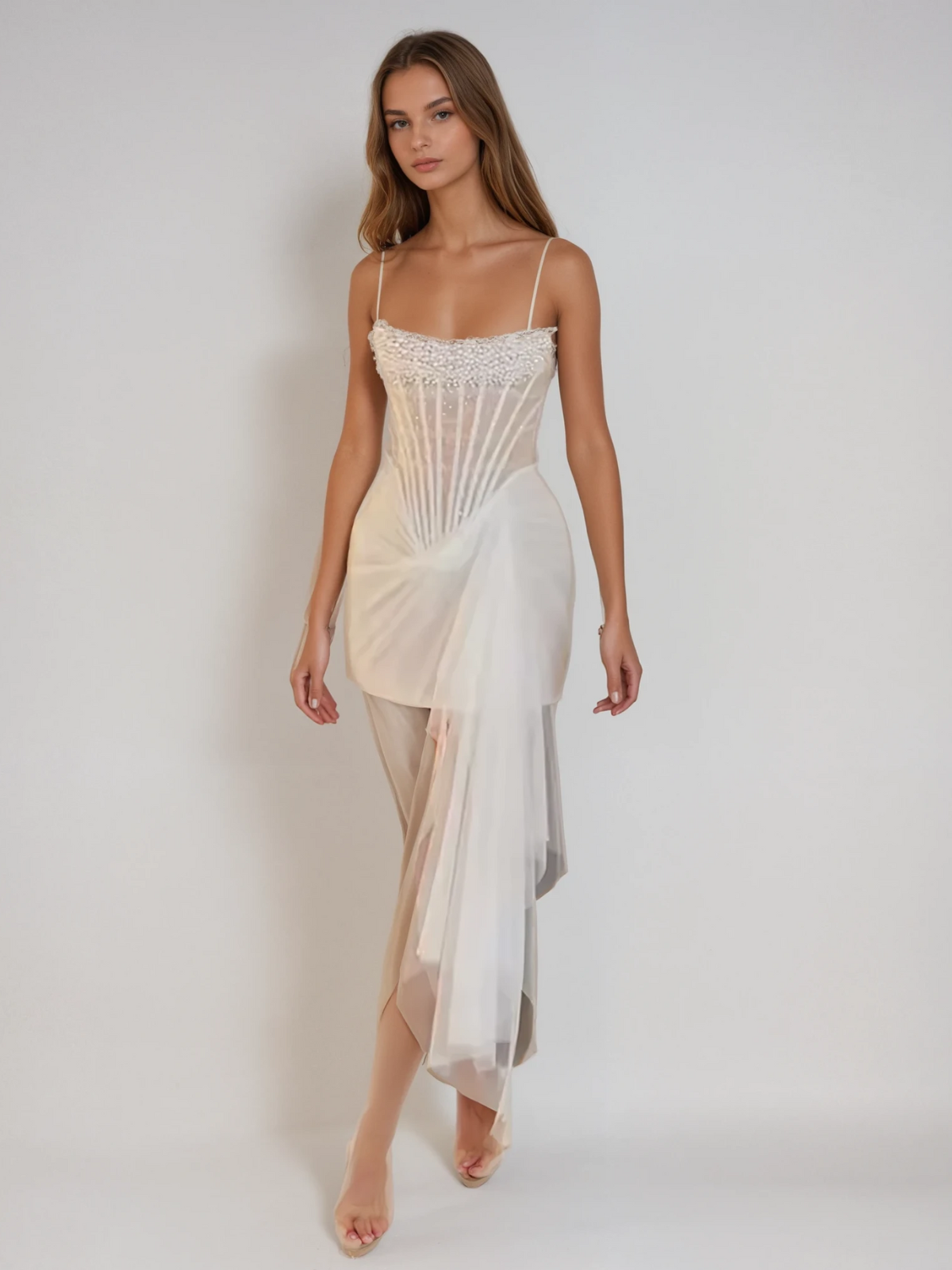Lindley Strapless Pearl Draped Mini Dress