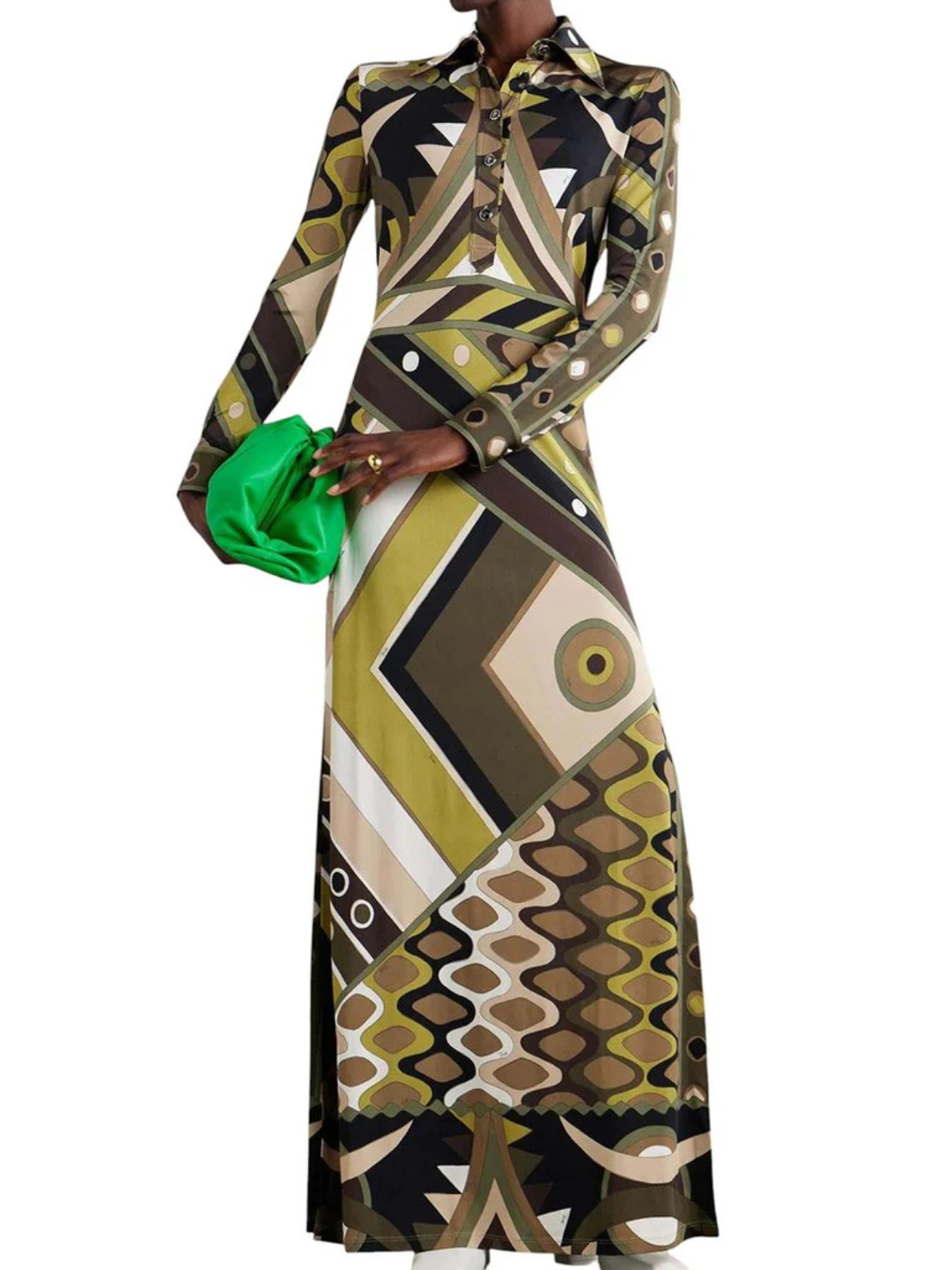 Lisbet Folded Collar Printed Maxi Dress
