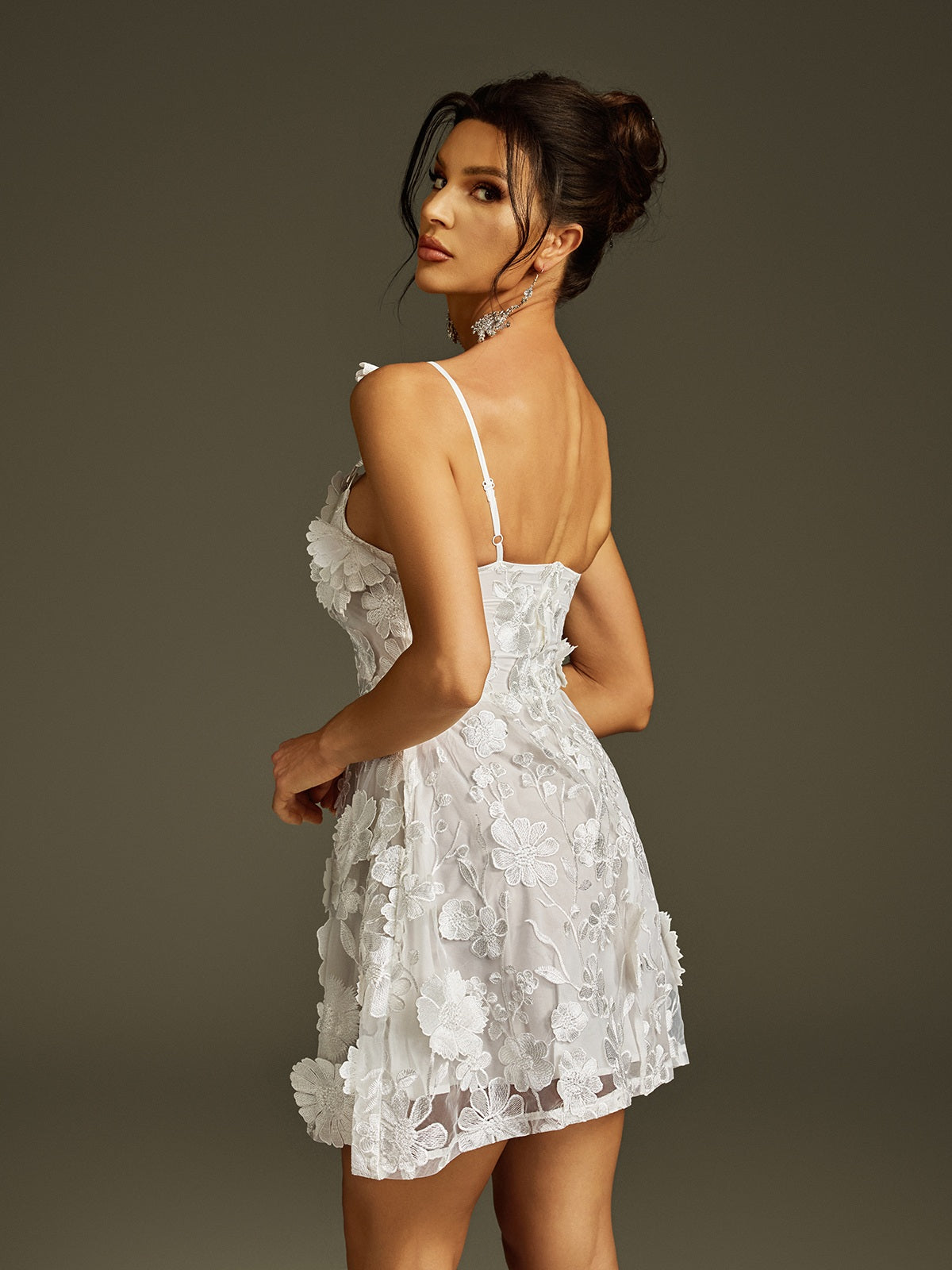 Lisle Sleeveless Flower Embroidered Mini Dress