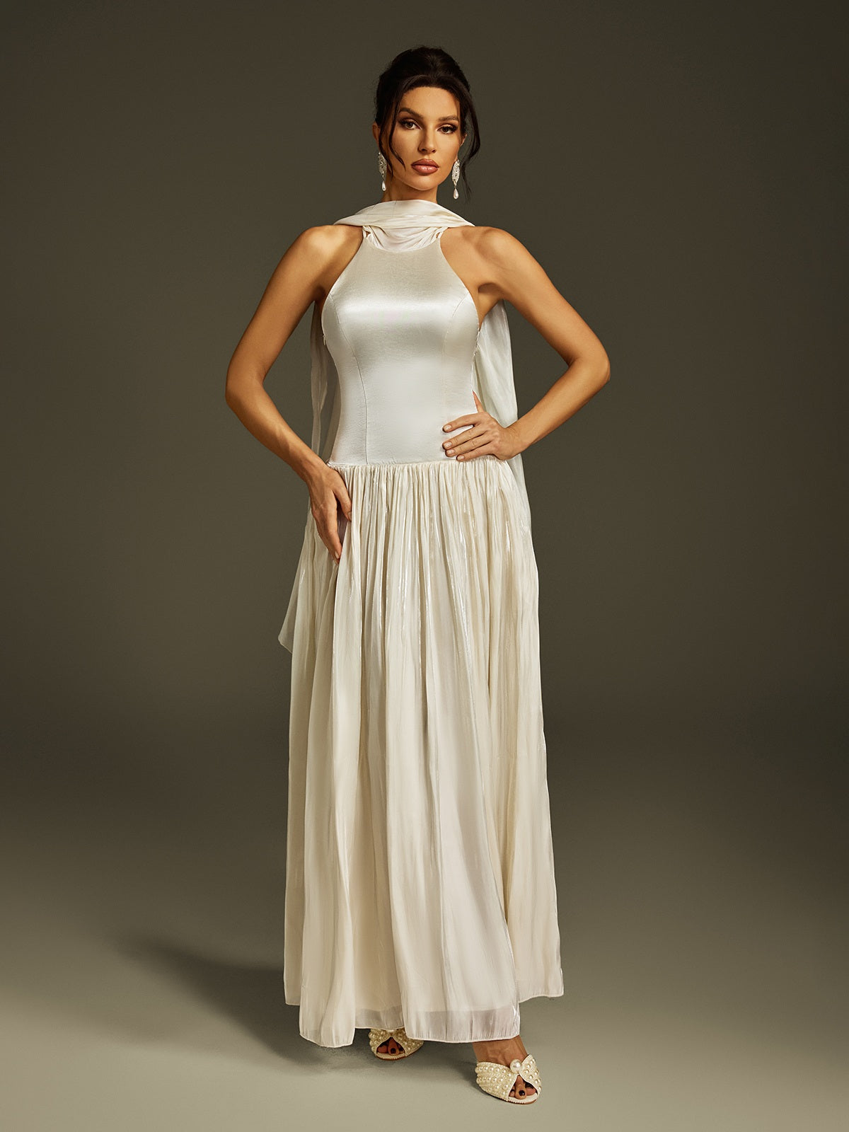 Litzy Halterneck Ruched Maxi Dress
