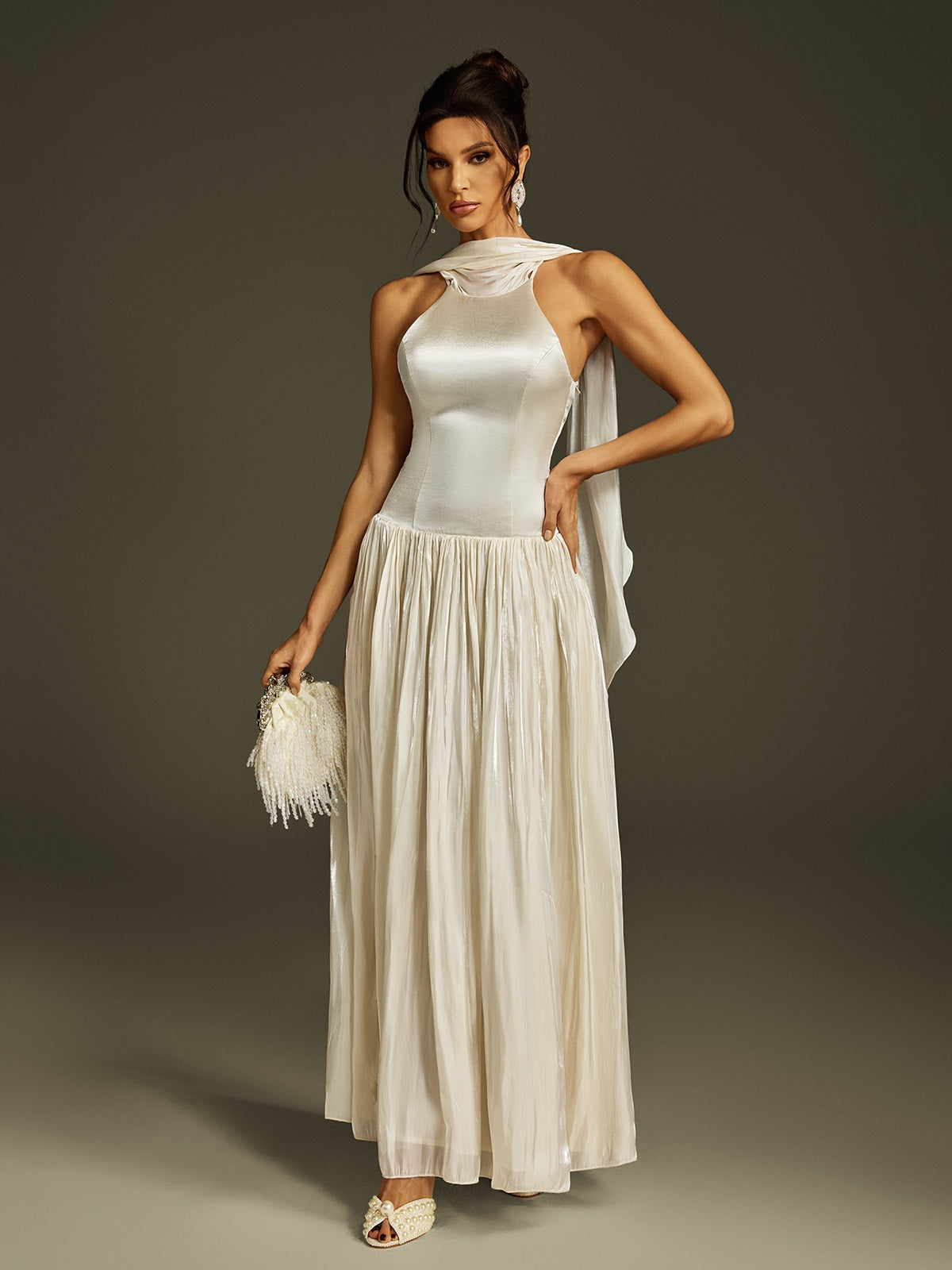 Litzy Halterneck Ruched Maxi Dress