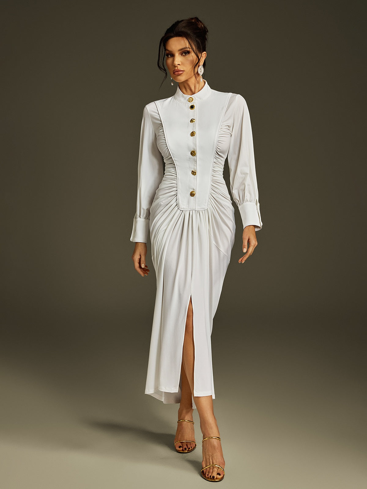 Liviu Long Sleeve Ruched Midi Dress