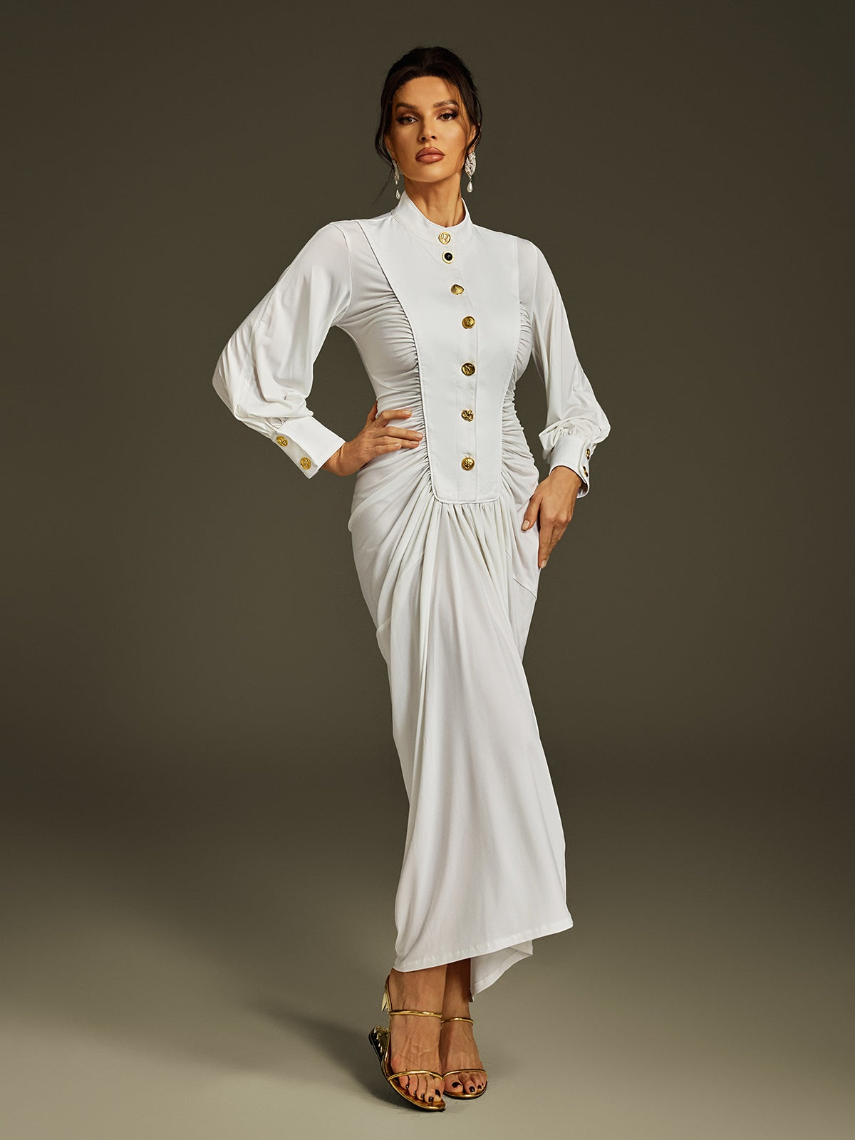 Liviu Long Sleeve Ruched Midi Dress
