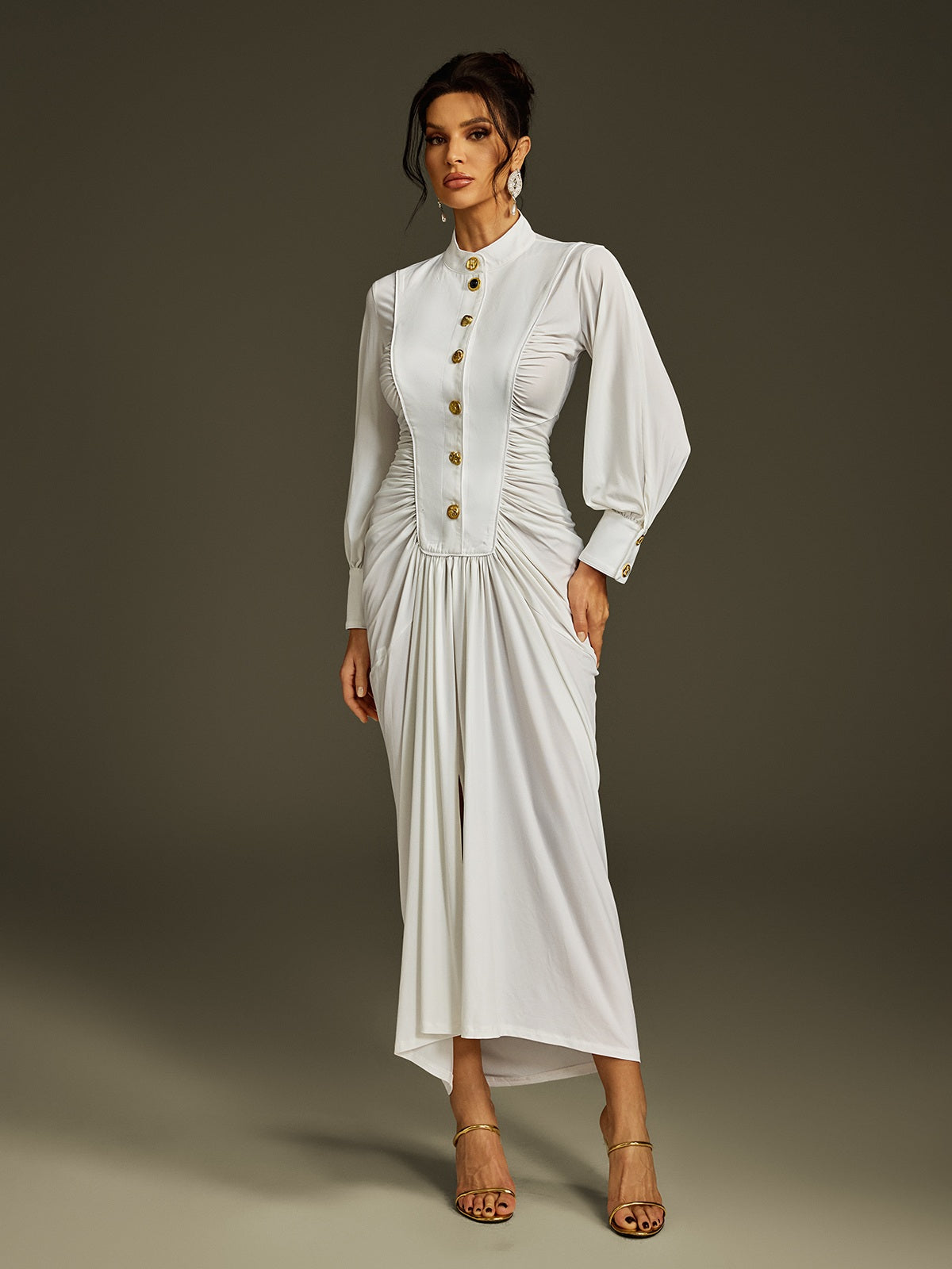 Liviu Long Sleeve Ruched Midi Dress