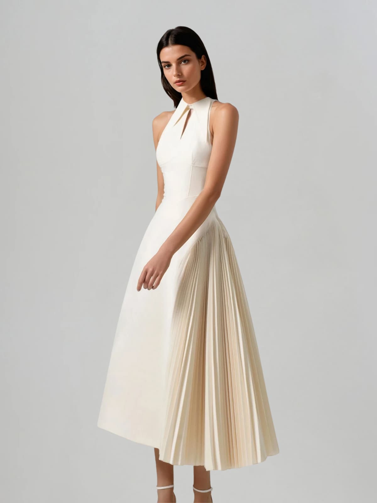 Llywelya Collar Pleated Midi Dress