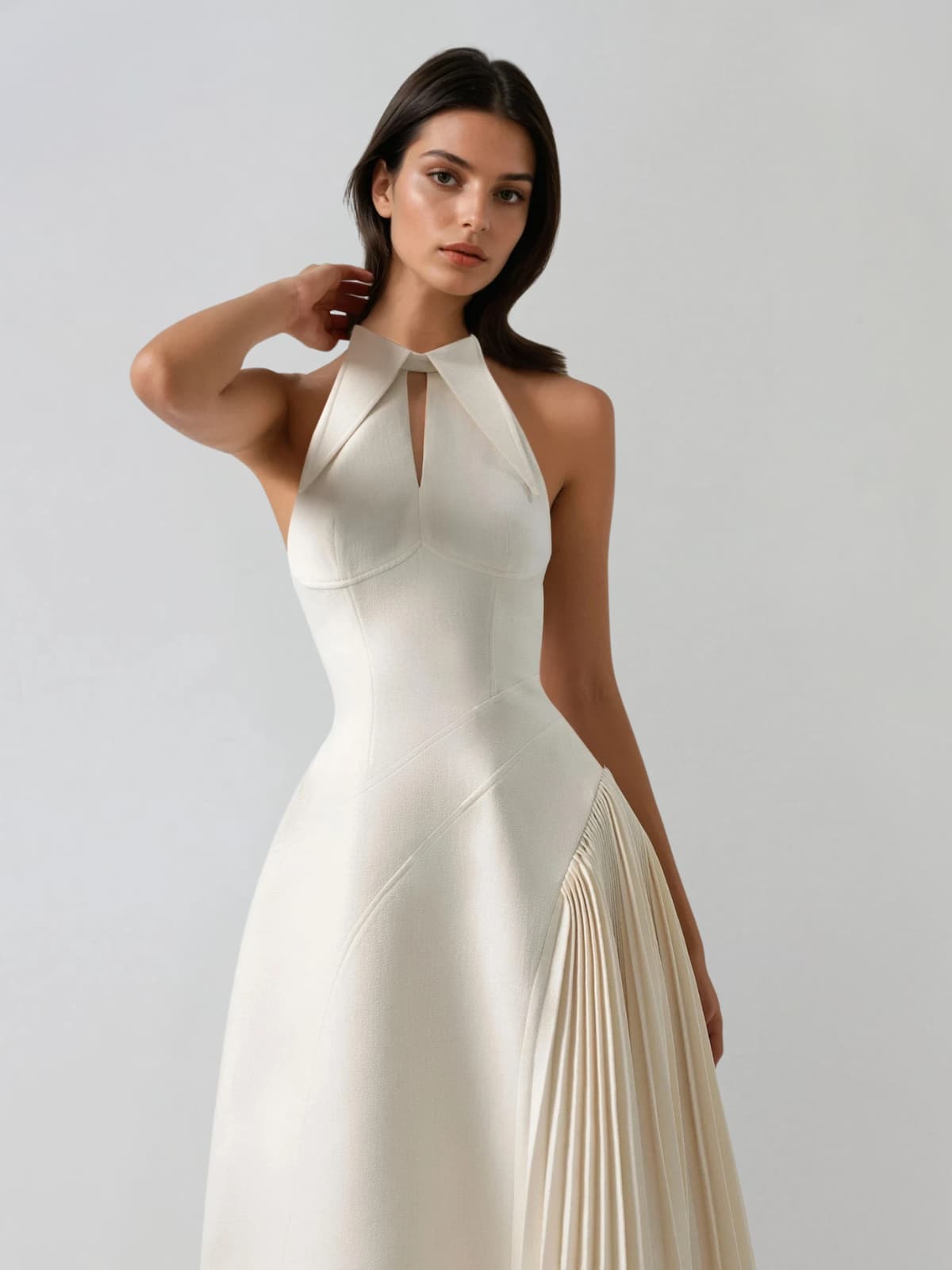 Llywelya Collar Pleated Midi Dress