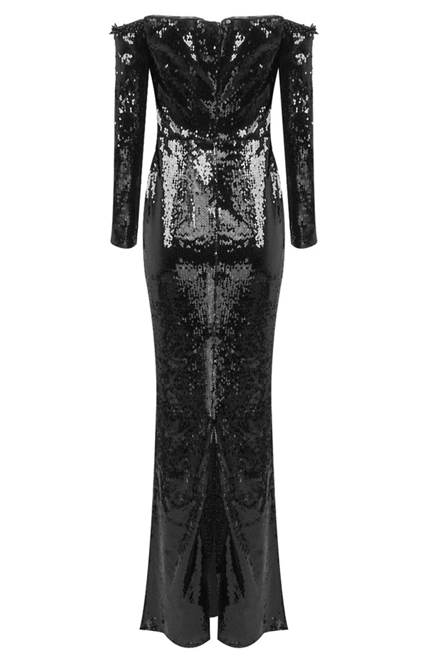 Chic Off-shoulder Irregular Sequined Sleeved Waist-baring Dress