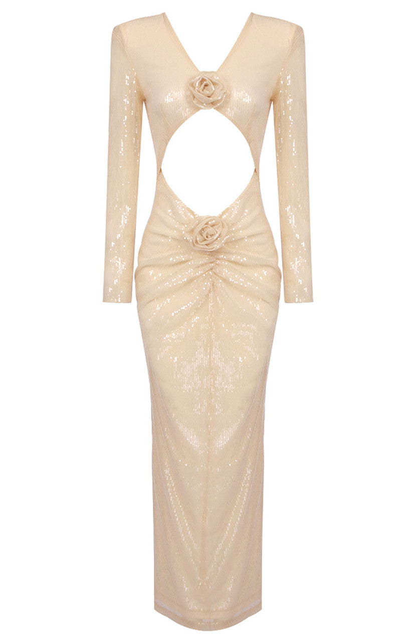 Diag Collar Metallic Mesh Flow Dress