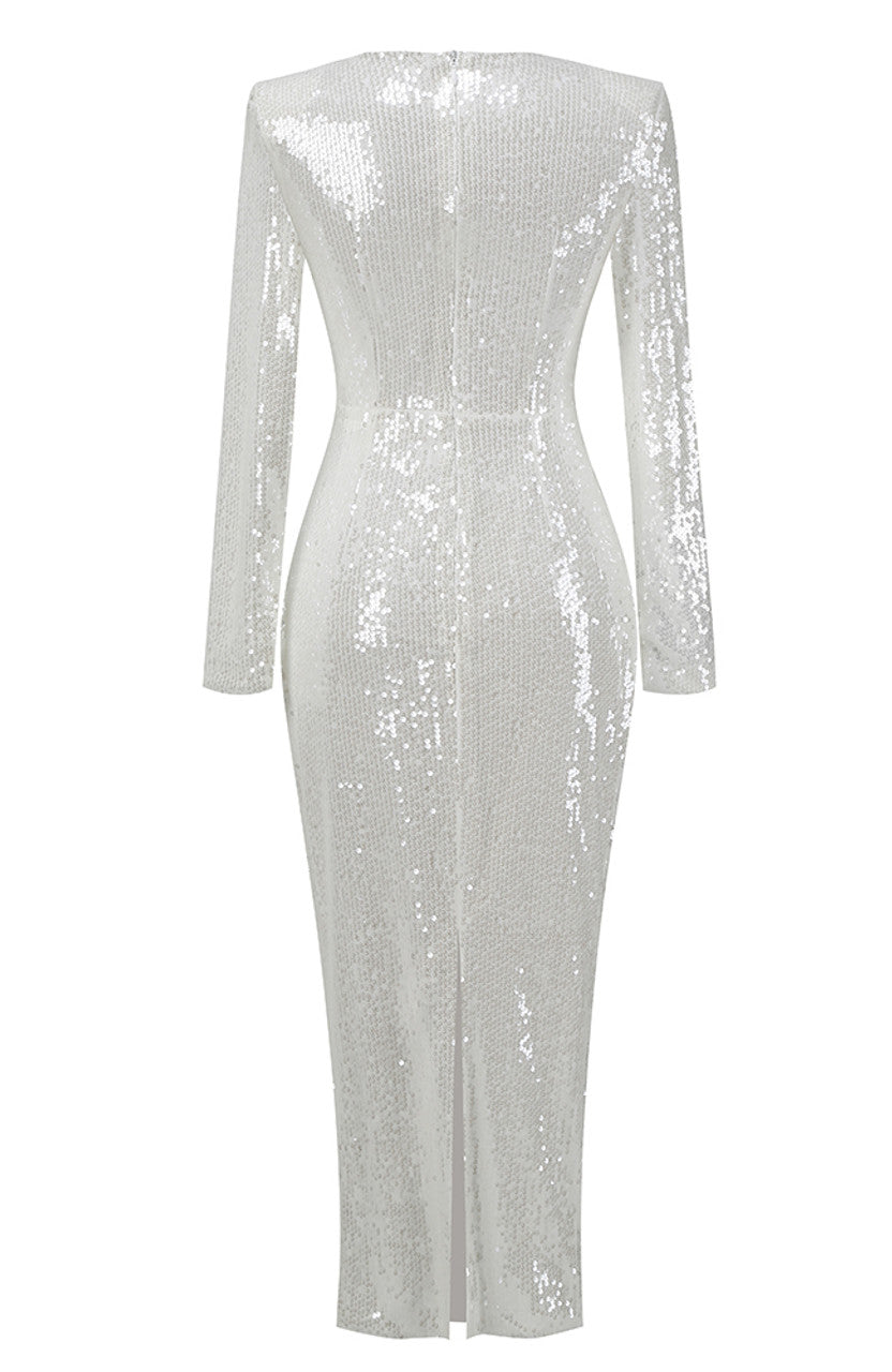 Diag Collar Metallic Mesh Flow Dress