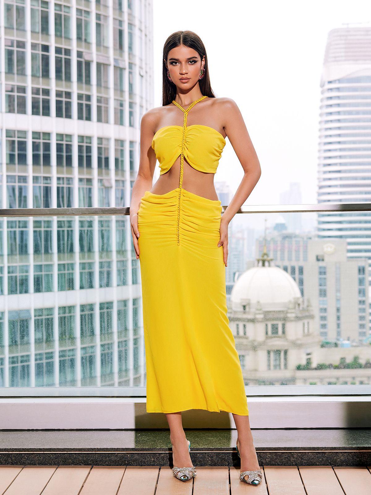 Lorenzo Halterneck Hollow Midi Dress