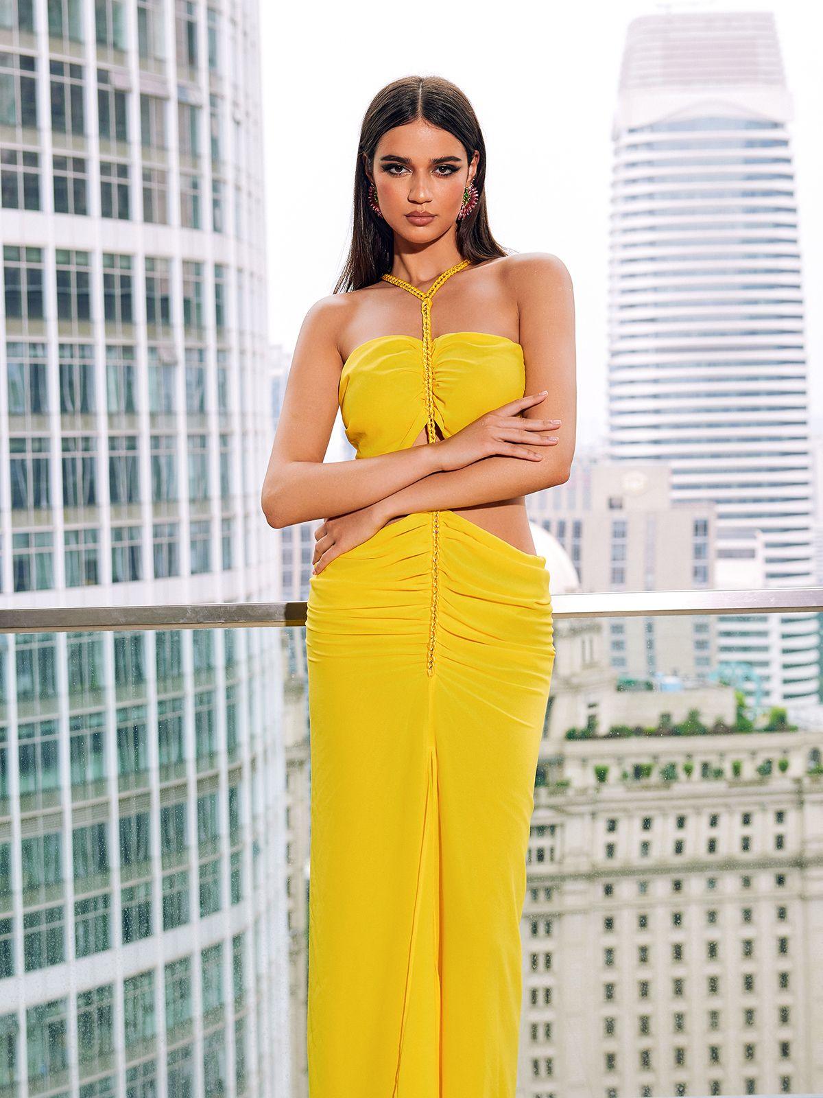 Lorenzo Halterneck Hollow Midi Dress