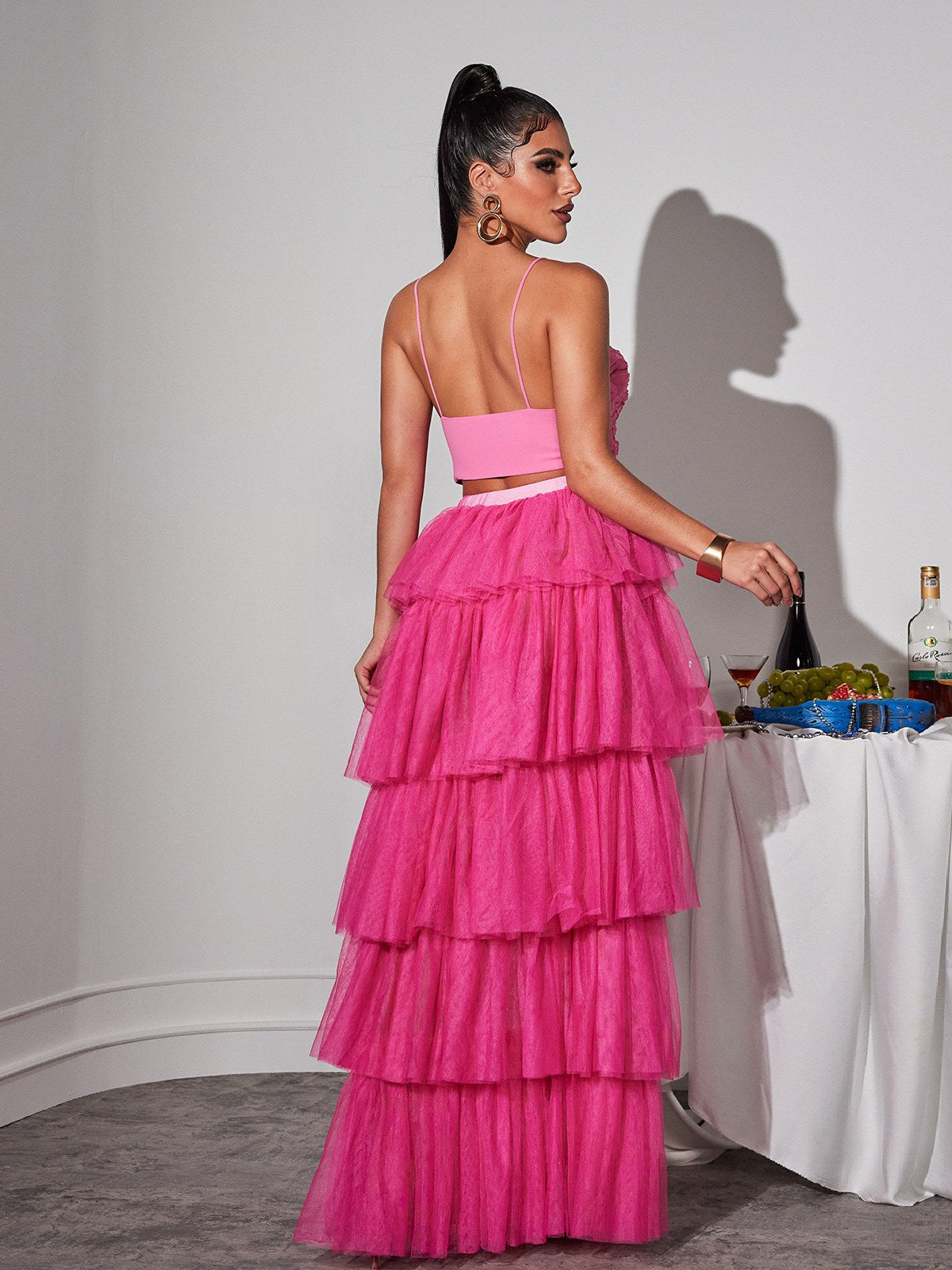 Loryn Tiered Tulle Trimmed Skirt