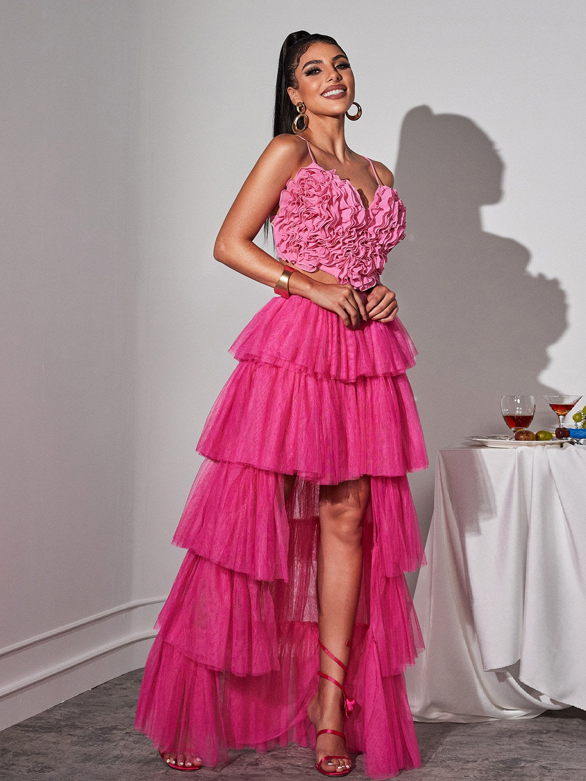 Loryn Tiered Tulle Trimmed Skirt