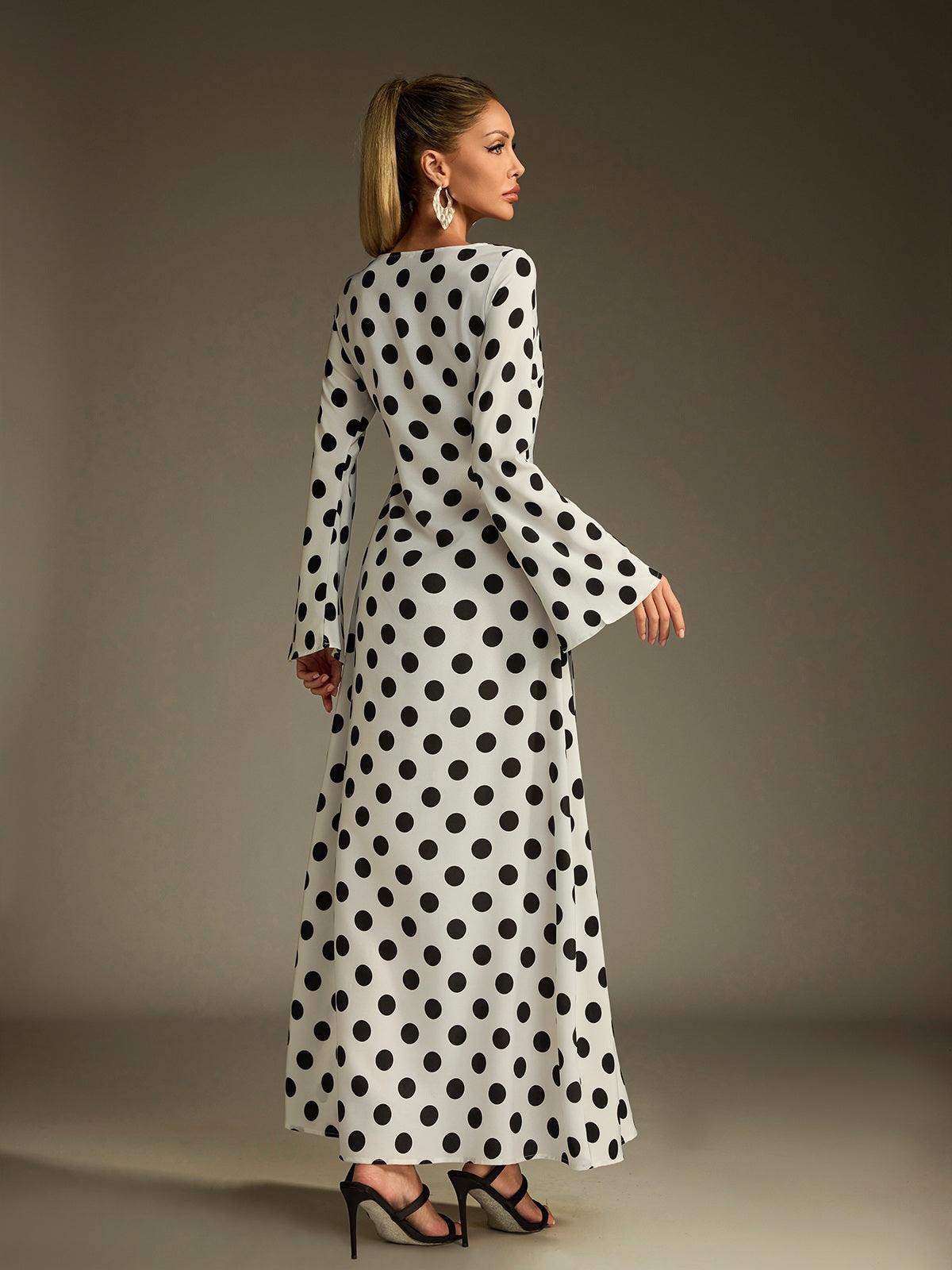 Lucero Flare Sleeve Dot Maxi Dress