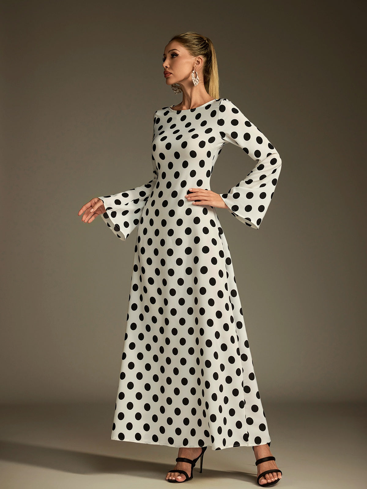 Lucero Flare Sleeve Dot Maxi Dress